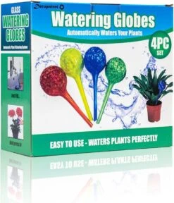 Merkloos Decopatent® 4 Stuks - Waterdruppelaar Voor Planten - Watergever - Glas - Waterbollen - Watergeefsysteem - Plantenbollen - Groen -Tuingereedschap Winkel 1029x1200