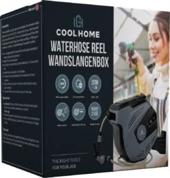 CoolHome - Wandslangenbox 20 Meter + 2 Meter - Tuinslang Met Haspel- Slangenhouder 180° Draaibaar - Tuinslanghaspel Zwart - Grijs -Tuingereedschap Winkel 1146x1200 2