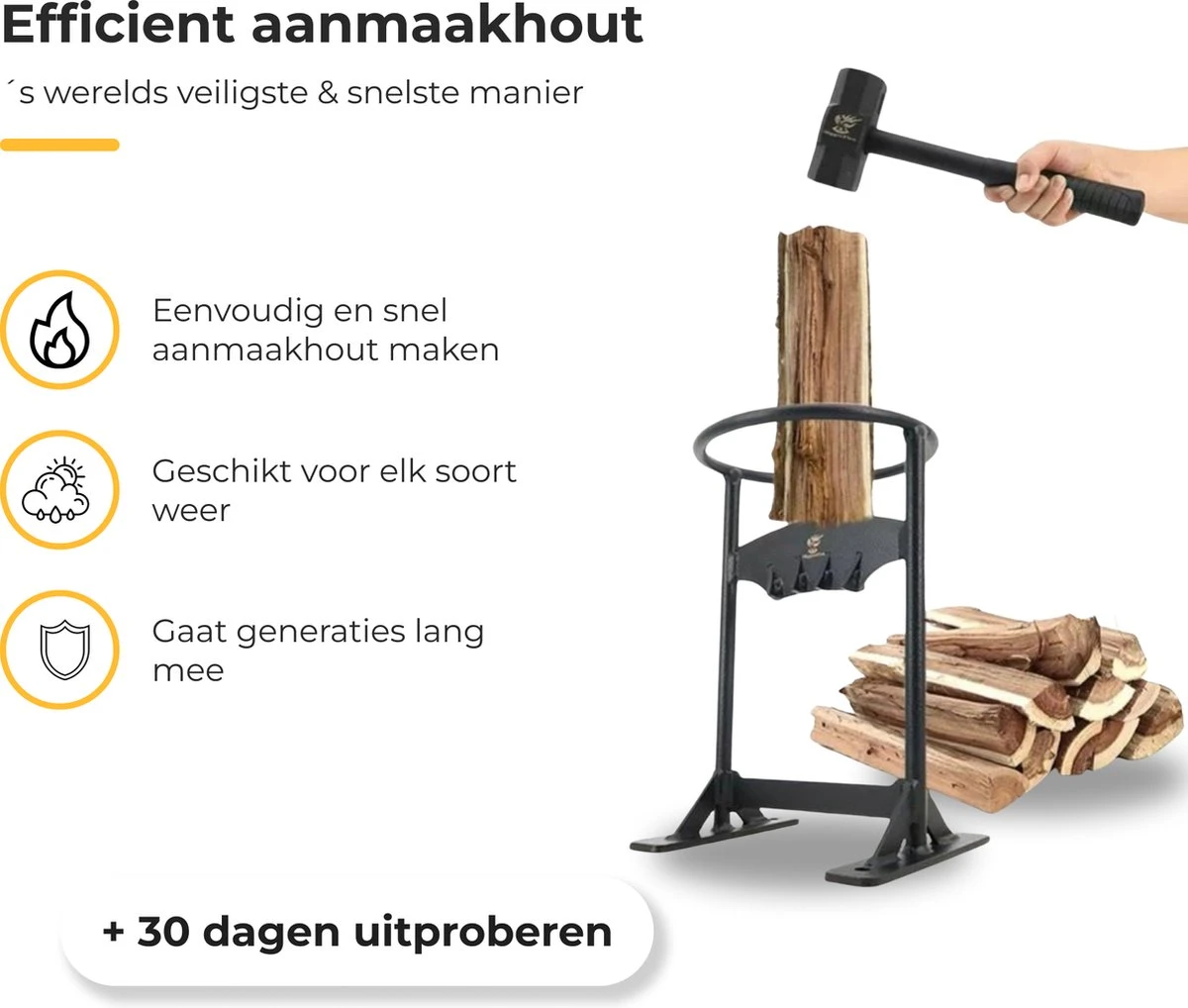 Maatworkz - Houtklover + Hamer - Houtsplijter - Houtkliever - Houtklover Voor Aanmaakhout - Gietijzer - Zwart 4 Maatworkz - Houtklover + Hamer - Houtsplijter - Houtkliever - Houtklover Voor Aanmaakhout - Gietijzer - Zwart - Afbeelding 2