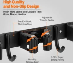 BOTC Bezemhouder - 5 Houders 6 Haken - Gereedschapshouder - Zeflklevend - Bezem Ophangsysteem - Ophanghaken - Tuingereedschap -Tuingereedschap Winkel 1200x1034