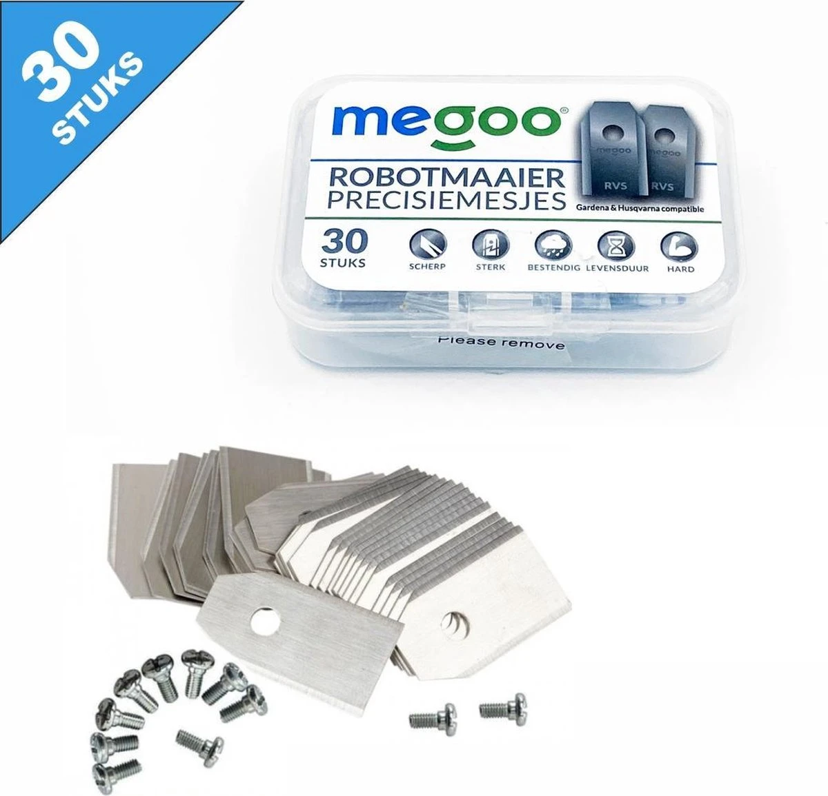 Mesjes Voor Husqvarna Automower - Reservemessen Voor Gardena Robotmaaier - 30st - RVS - Plastic Box - Megoo® 7 Mesjes Voor Husqvarna Automower - Reservemessen Voor Gardena Robotmaaier - 30st - RVS - Plastic Box - Megoo® - Afbeelding 5