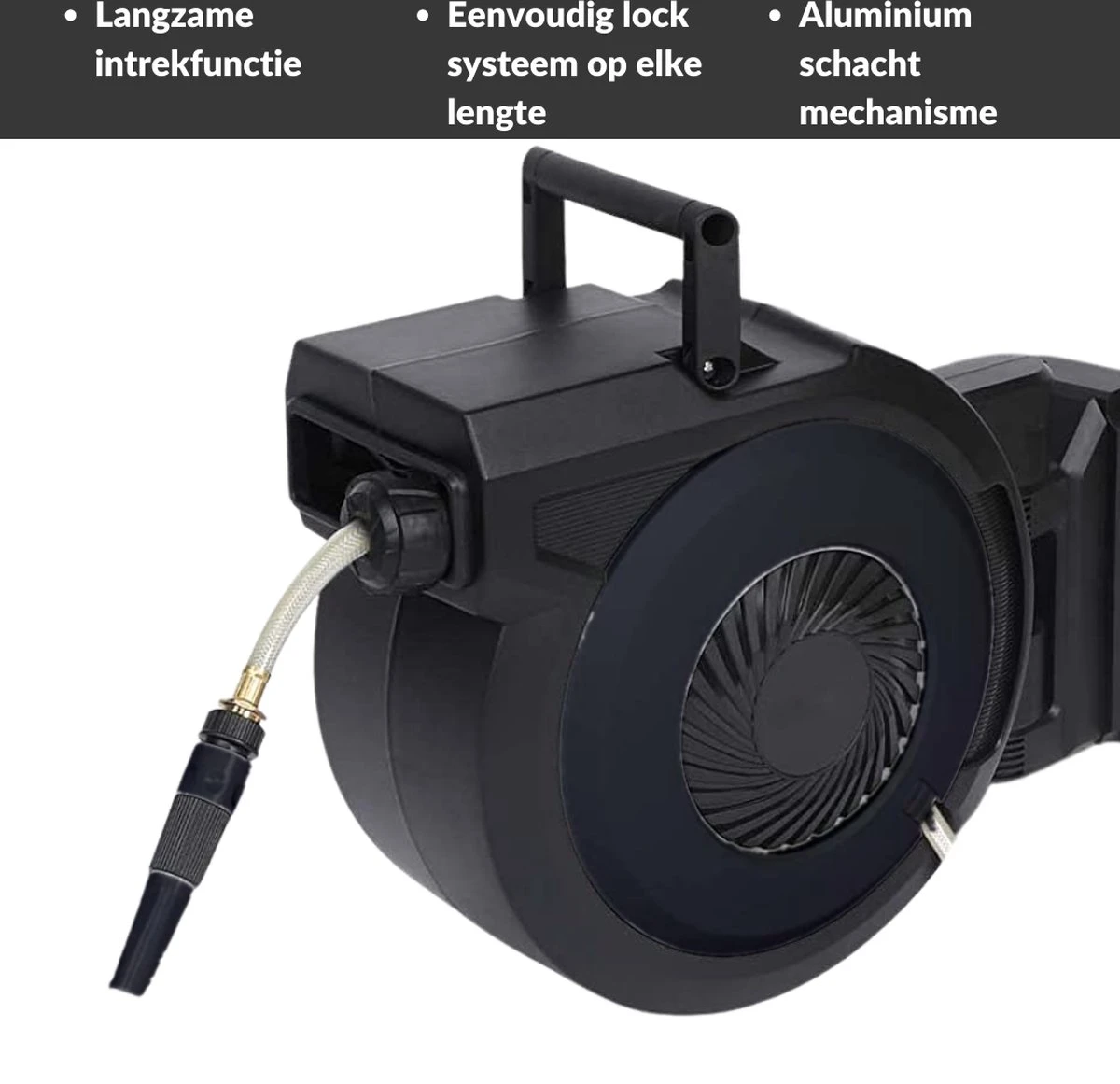 Buxibo - Wandslangenbox 20 Meter + 2 Meter - Tuinslang Met Haspel - 9 Sproei Standen - Slangenhouder 180° Draaibaar - Tuinslanghaspel Zwart+ Gratis Sproeier - Zwart 18 Buxibo - Wandslangenbox 20 Meter + 2 Meter - Tuinslang Met Haspel - 9 Sproei Standen - Slangenhouder 180° Draaibaar - Tuinslanghaspel Zwart+ Gratis Sproeier - Zwart - Afbeelding 16