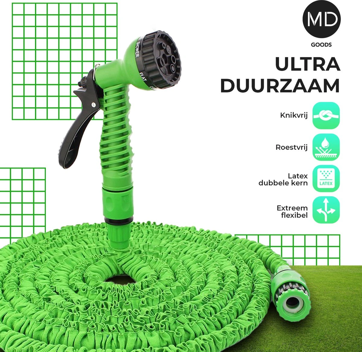 Uitrekbare Tuinslang Tot 15 Meter Van MD-goods ® - Tuinsproeier - Tuin Besproeien - Waterslang - Sproeikop - Groen - Flexibel Elastisch 4 Uitrekbare Tuinslang Tot 15 Meter Van MD-goods ® - Tuinsproeier - Tuin Besproeien - Waterslang - Sproeikop - Groen - Flexibel Elastisch - Afbeelding 2