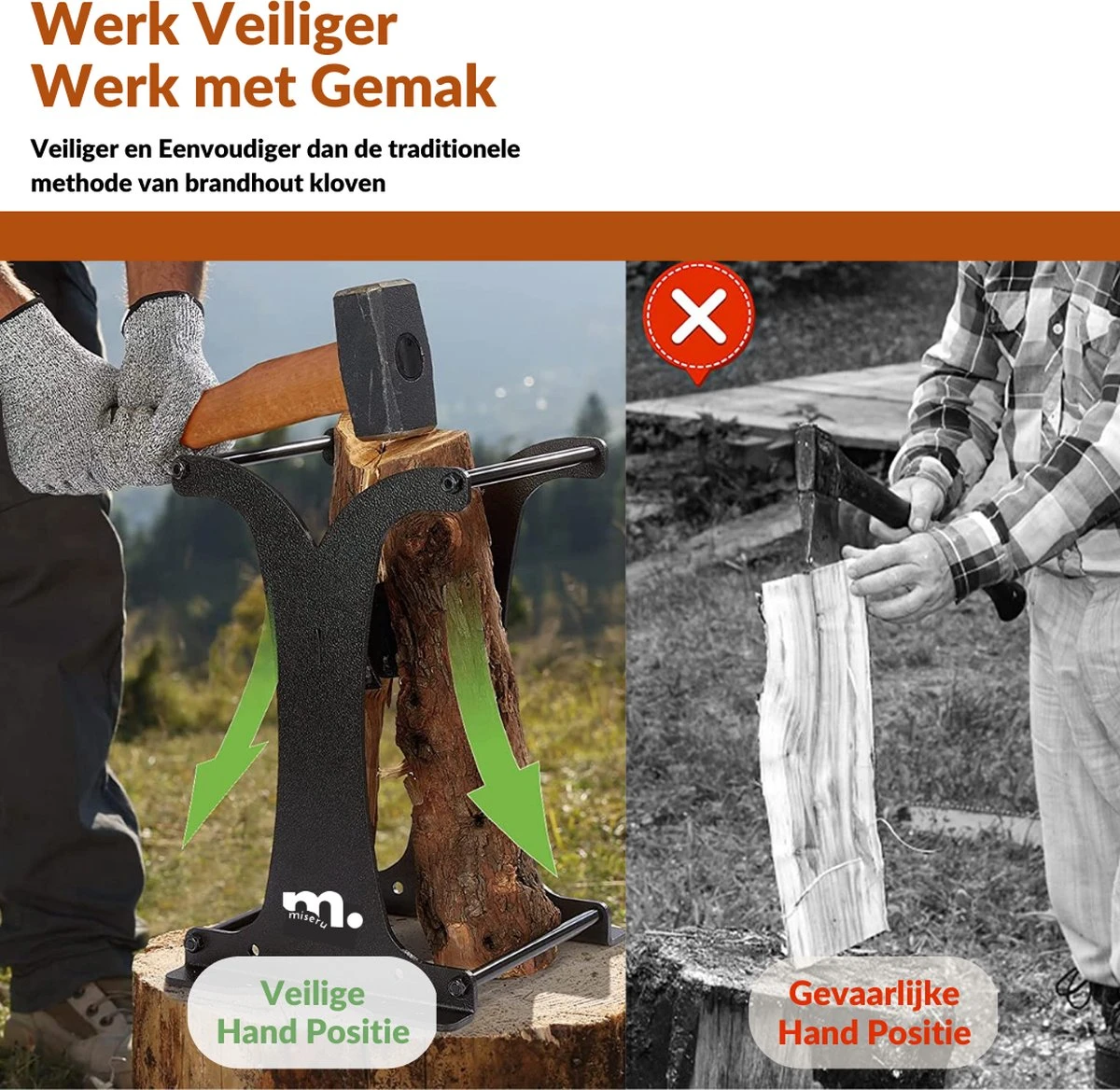 Miseru Houtklover – Zonder Bijl – No Axe – HANDMADE In Holland Houtsplijter – Houtkliever – Houtklover Voor Aanmaakhout – Ook Voor Stammen - Metaal 5 Miseru Houtklover – Zonder Bijl – No Axe – HANDMADE In Holland Houtsplijter – Houtkliever – Houtklover Voor Aanmaakhout – Ook Voor Stammen - Metaal - Afbeelding 3