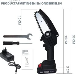 Zenway - Mini Kettingzaag - Snoeizaag - Kettingzaag - Kettingzaag Elektrisch Met 1 Accu- Inclusief Koffer - 1 Extra Accu - Zwart -Tuingereedschap Winkel 1200x1169 5