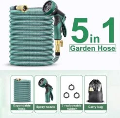 IBright Extra Sterke Uitrekbare Tuinslang - Flexibel - 15 Meter - Inclusief Opbergtas ,Sproeier ,Koppelstuk En Ophanghaak - Groen -Tuingereedschap Winkel 1200x1183