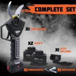 Reichlër® Elektrische Snoeischaar - 40 Mm Snijdiameter - 2x Accu - Anti-cut Functie - Heggenschaar - Takkenschaar - Zwart -Tuingereedschap Winkel 1200x1195