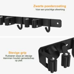 Volcan Bezemhouder - Bezem Ophangsysteem Tuingereedschap - Gereedschapshouder - Zelfklevend - 3M Tape - 3 Houders 4 Haken - RVS Zwart -Tuingereedschap Winkel 1200x1200 139