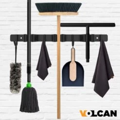 Volcan Bezemhouder - Bezem Ophangsysteem Tuingereedschap - Gereedschapshouder - Zelfklevend - 3M Tape - 3 Houders 4 Haken - RVS Zwart -Tuingereedschap Winkel 1200x1200 140