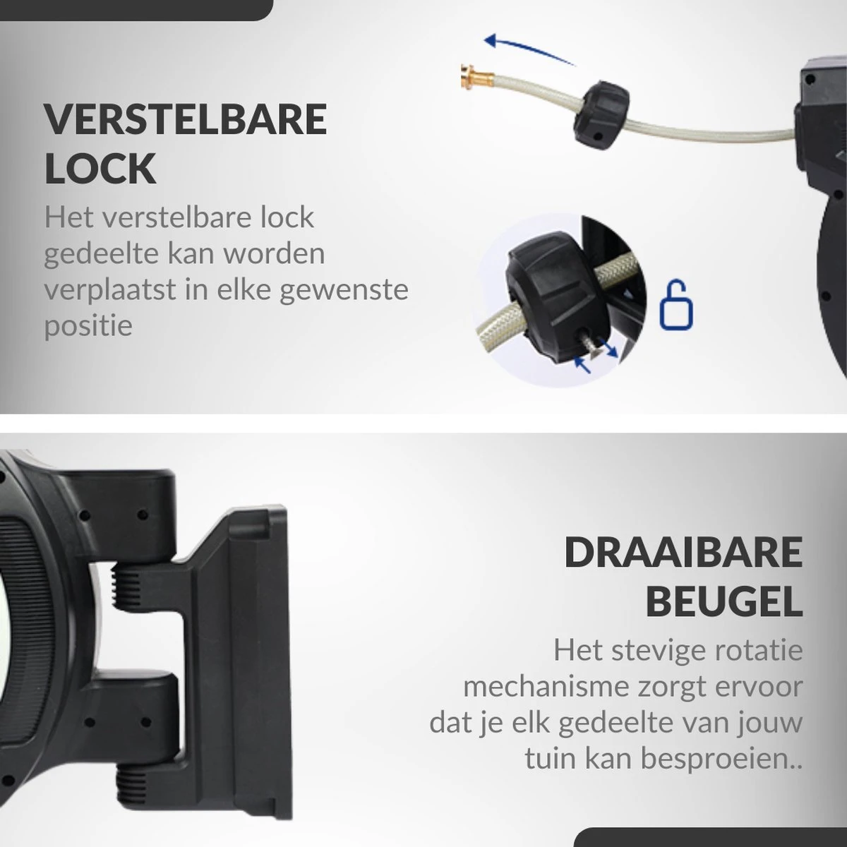 Buxibo - Wandslangenbox 20 Meter + 2 Meter - Tuinslang Met Haspel - 9 Sproei Standen - Slangenhouder 180° Draaibaar - Tuinslanghaspel Zwart+ Gratis Sproeier - Zwart 12 Buxibo - Wandslangenbox 20 Meter + 2 Meter - Tuinslang Met Haspel - 9 Sproei Standen - Slangenhouder 180° Draaibaar - Tuinslanghaspel Zwart+ Gratis Sproeier - Zwart - Afbeelding 10