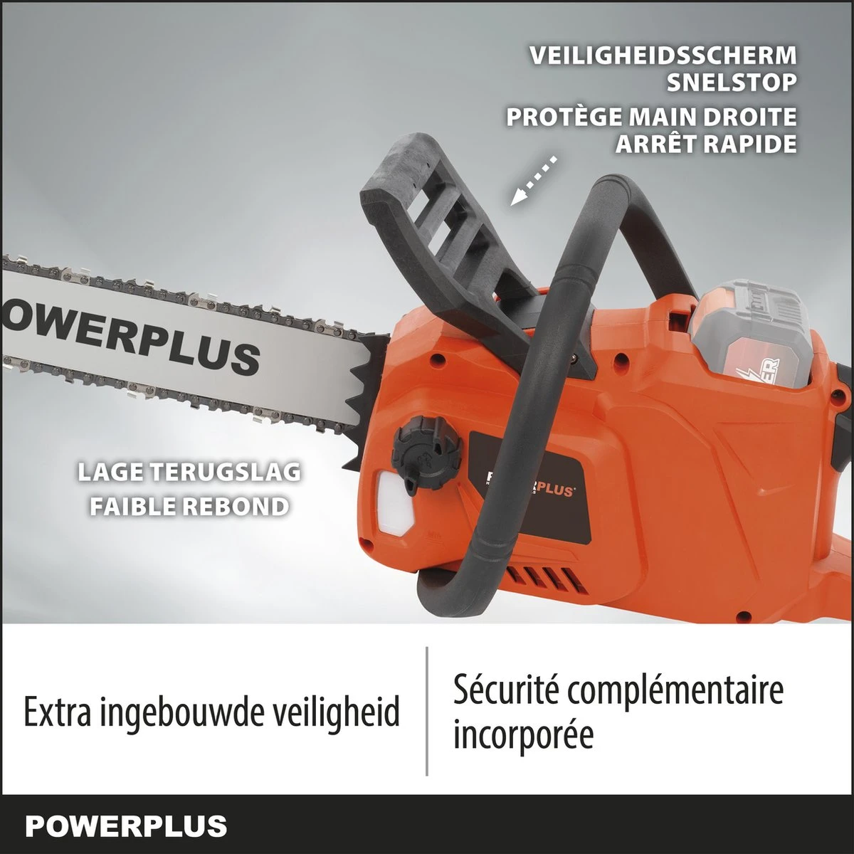 Powerplus Dual Power POWDPGSET33 Accu Kettingzaag - 40V - 30 Cm Zwaardlengte -2x20V Accu -1 X Lader 5 Powerplus Dual Power POWDPGSET33 Accu Kettingzaag - 40V - 30 Cm Zwaardlengte -2x20V Accu -1 X Lader - Afbeelding 3