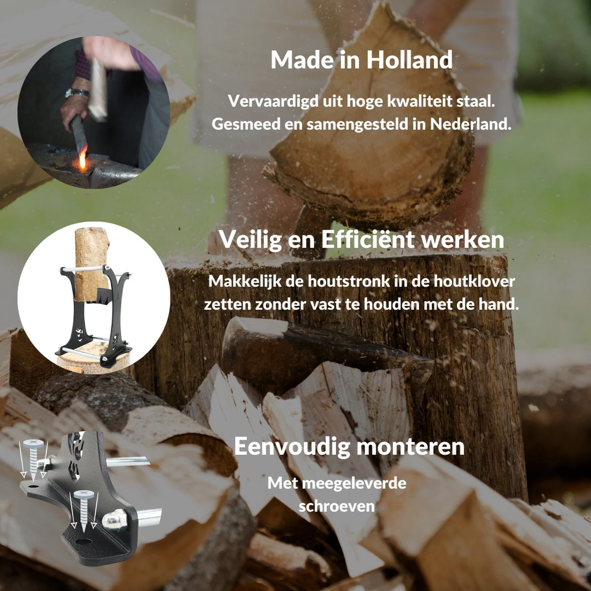 Miseru Houtklover – Zonder Bijl – No Axe – HANDMADE In Holland Houtsplijter – Houtkliever – Houtklover Voor Aanmaakhout – Ook Voor Stammen - Metaal 6 Miseru Houtklover – Zonder Bijl – No Axe – HANDMADE In Holland Houtsplijter – Houtkliever – Houtklover Voor Aanmaakhout – Ook Voor Stammen - Metaal - Afbeelding 4