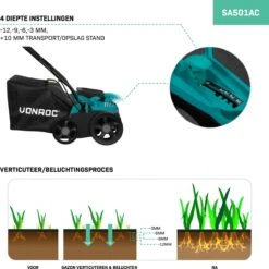 VONROC Elektrische Verticuteermachine - Gazonbeluchter – 1300W – Maaibreedte 320 Mm – 4 Dieptestanden (12/9/6/3 Mm) – Incl. 35L. Opvangbak -Tuingereedschap Winkel 1200x1200 987